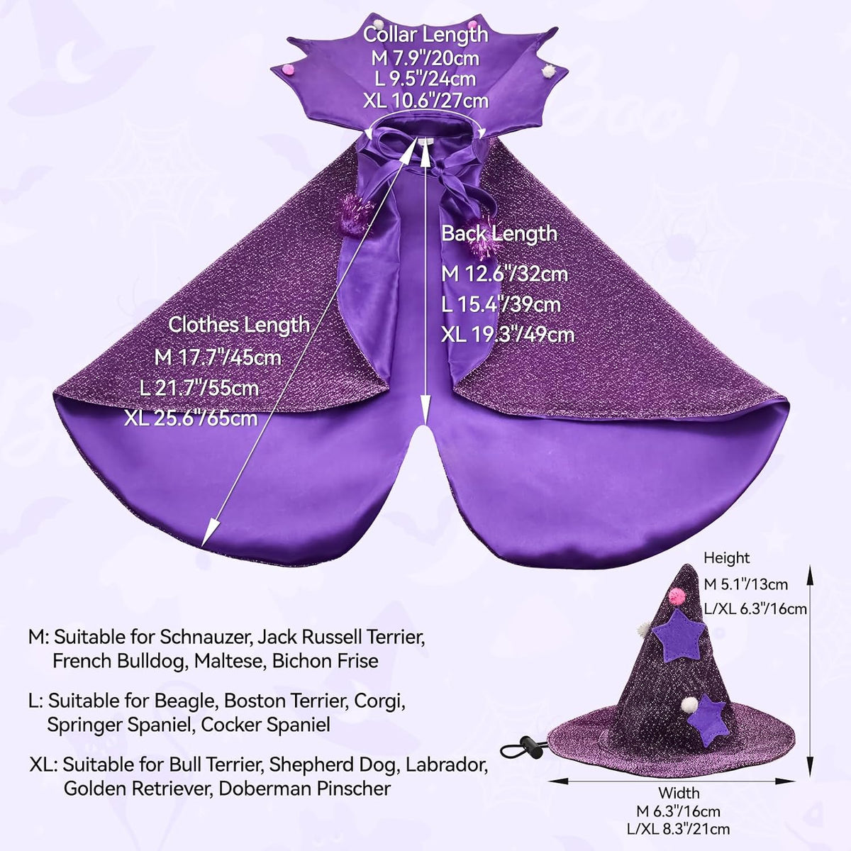 Enchant Your Pet This Halloween with Our Adorable Purple Witch Cape and Hat Set - Perfect for Large Dogs!