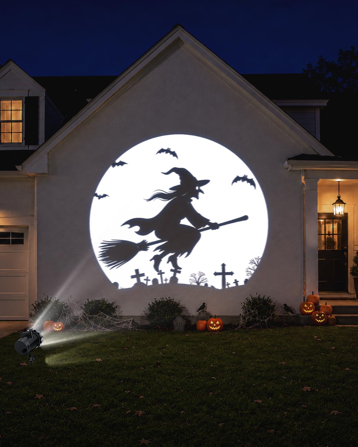 Transform Your Halloween with Our 3-in-1 Animated Projector Lights – Featuring Dancing Skeletons, Flying Witches, and Spooky Black Cats!