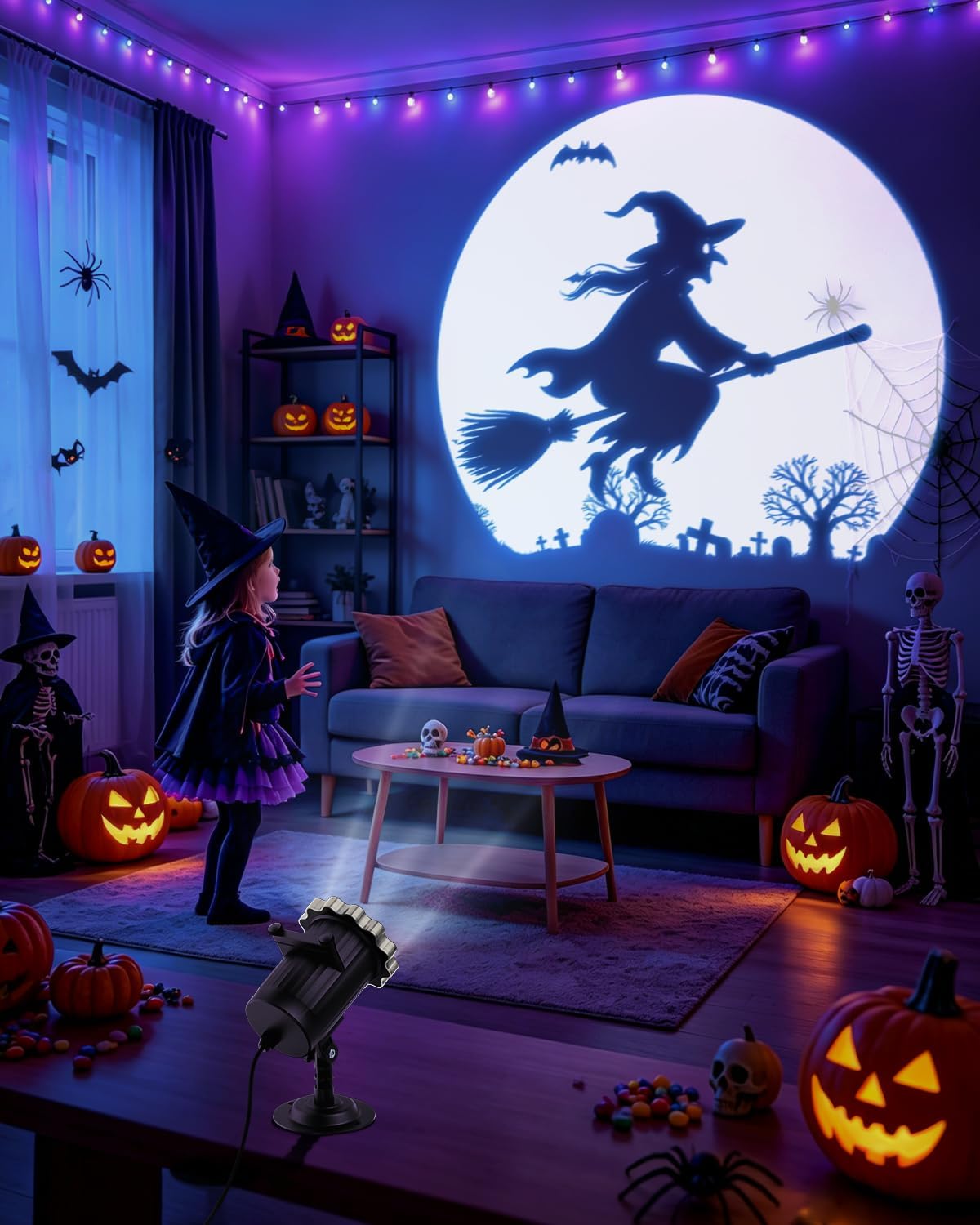 Transform Your Halloween with Our 3-in-1 Animated Projector Lights – Featuring Dancing Skeletons, Flying Witches, and Spooky Black Cats!