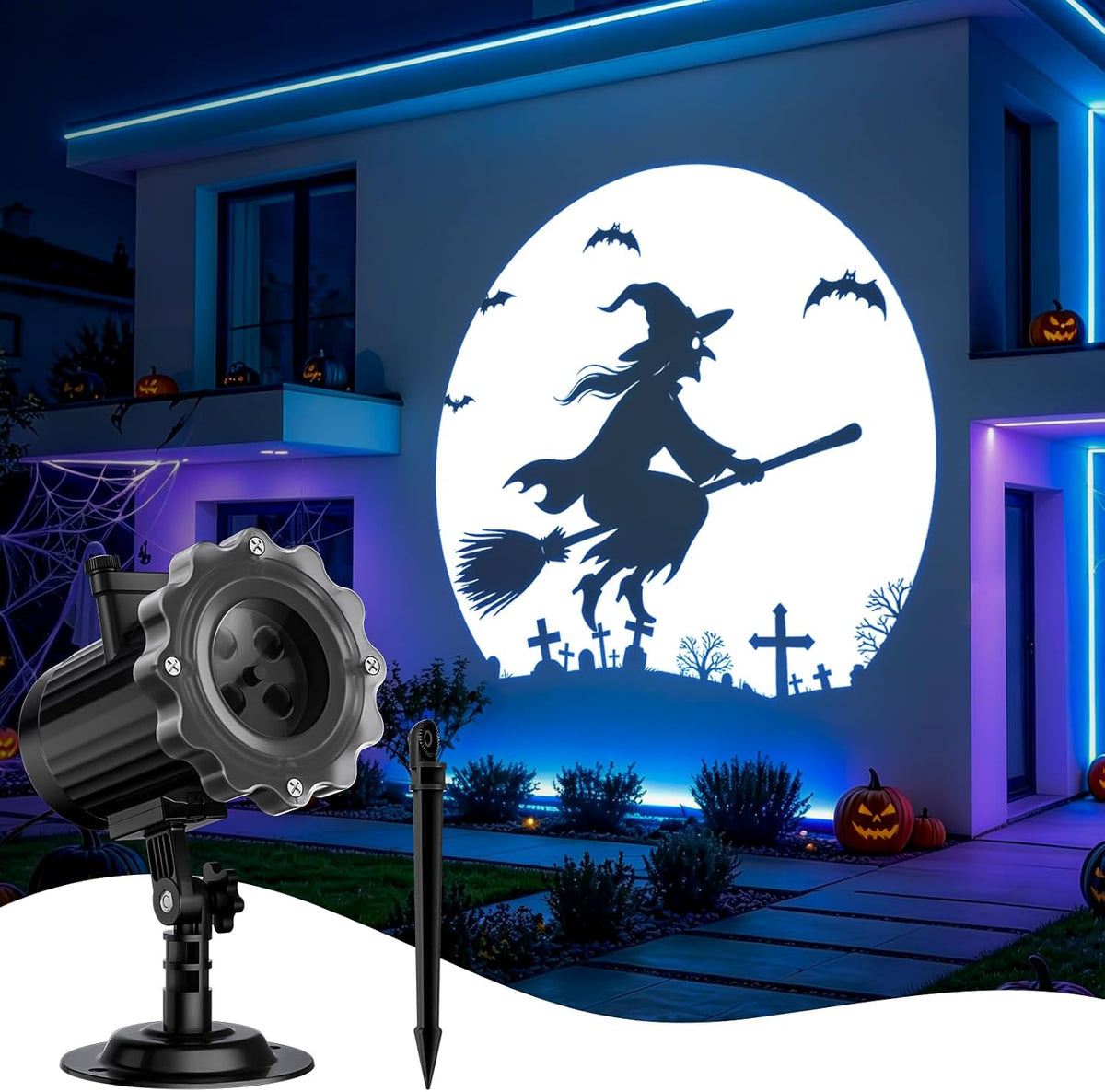 Transform Your Halloween with Our 3-in-1 Animated Projector Lights – Featuring Dancing Skeletons, Flying Witches, and Spooky Black Cats!