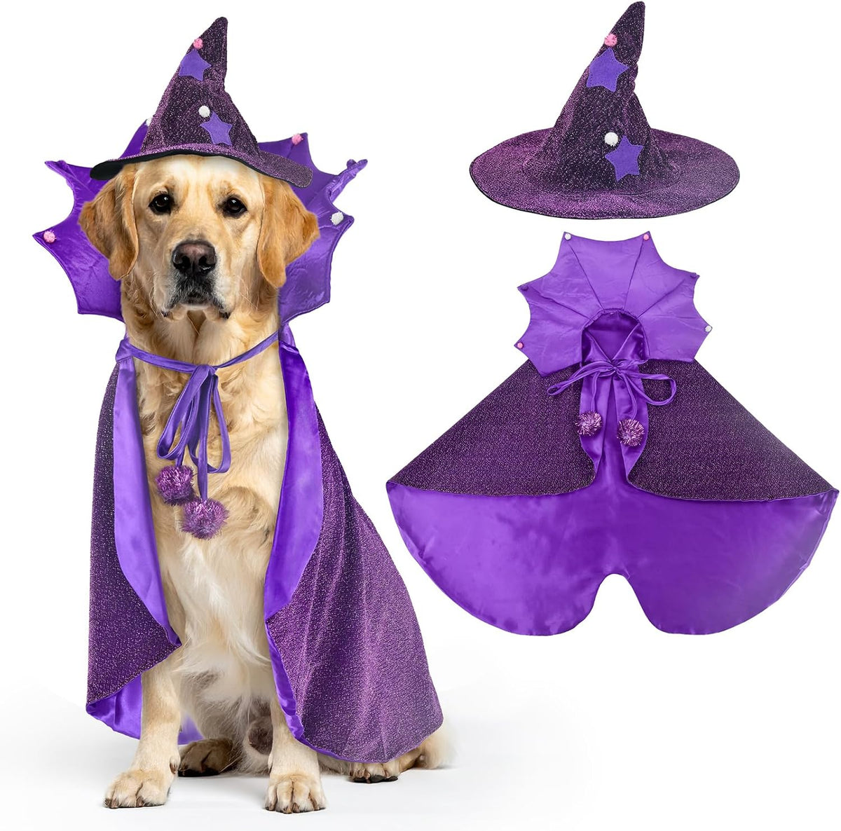 Enchant Your Pet This Halloween with Our Adorable Purple Witch Cape and Hat Set - Perfect for Large Dogs!