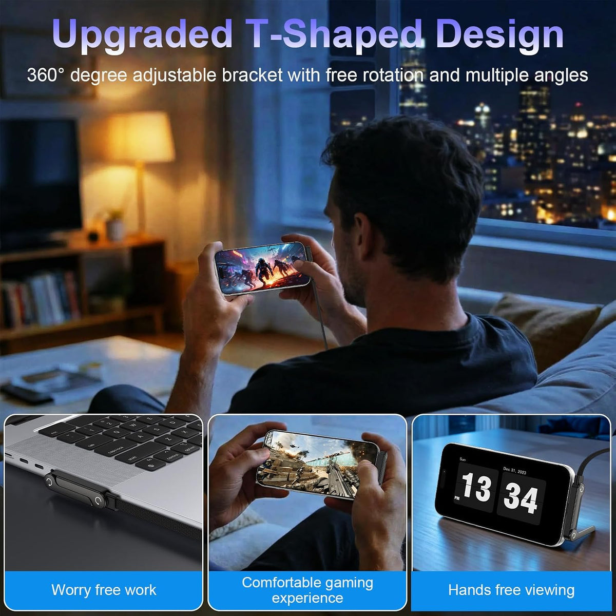 240W Fast Charging USB Type-C Cable 5FT with Built-In Invisible Phone Stand