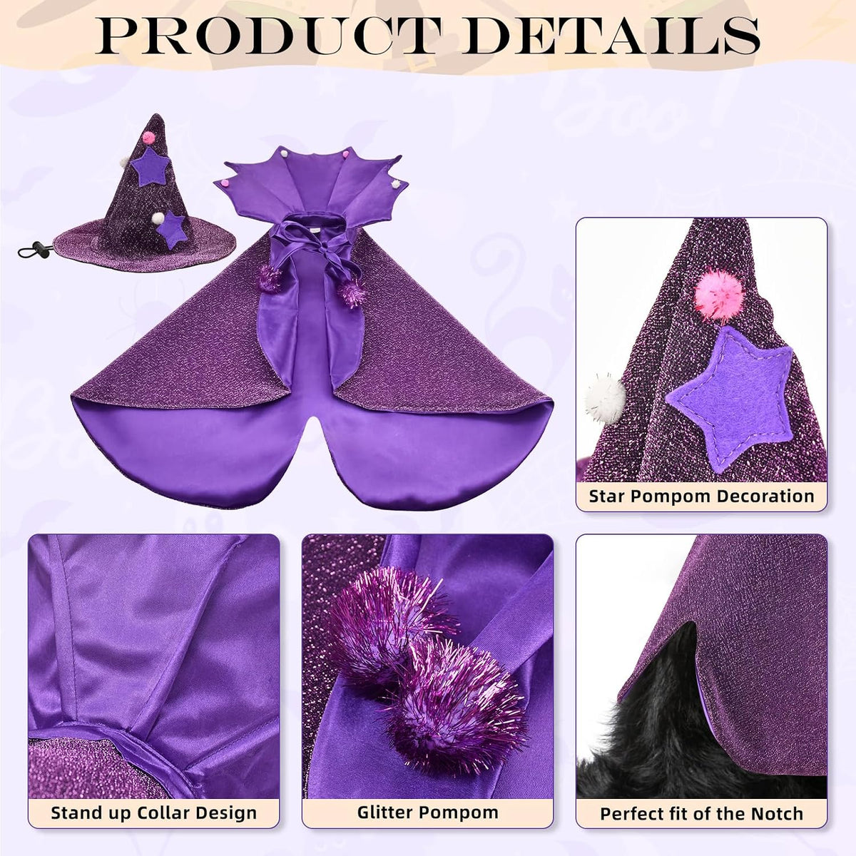 Enchant Your Pet This Halloween with Our Adorable Purple Witch Cape and Hat Set - Perfect for Large Dogs!